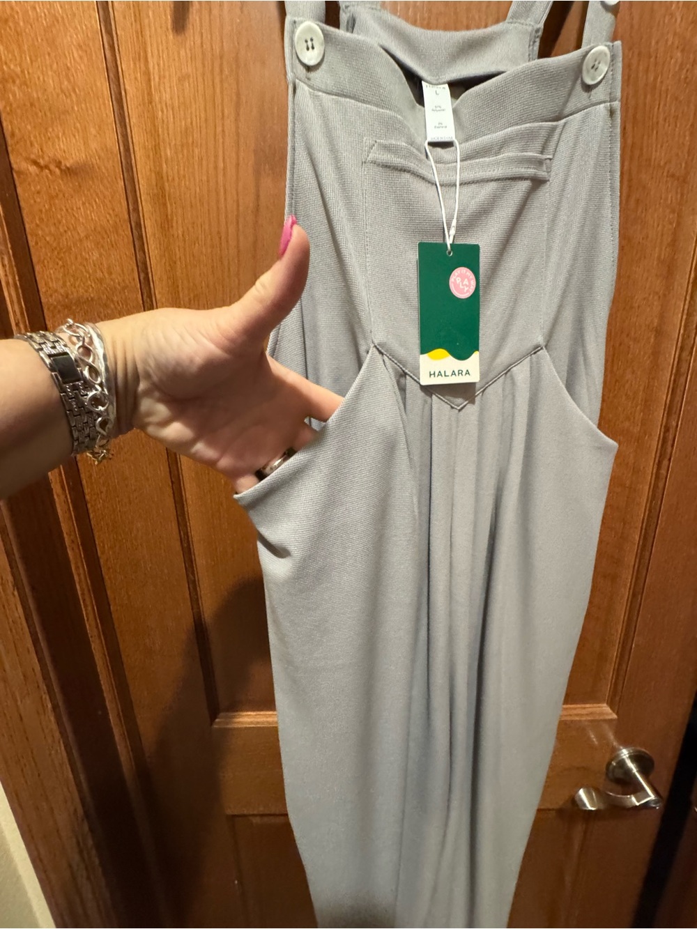 Relaxed Strappy Women's Large Jumpsuit Light Gray Plenty of Pockets - Picture 2 of 13